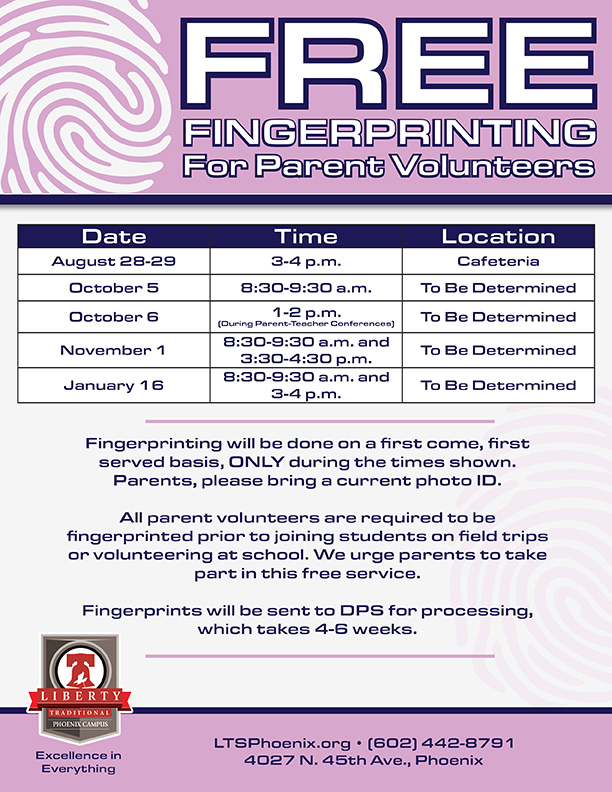 Free Fingerprinting for Parent Volunteers